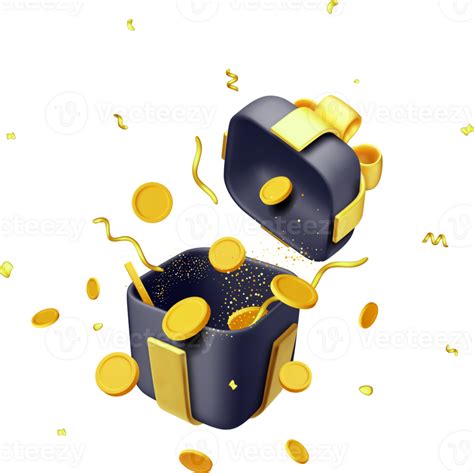 3D Black Open Gift Box Full Of Gold Coins 35700424 PNG