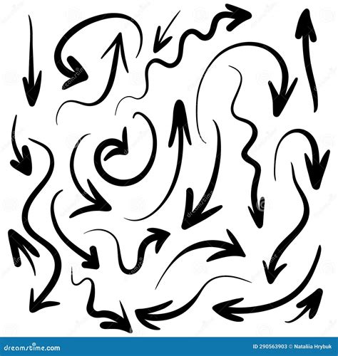 Set Of Hand Drawn Vector Curved Arrows Doodle Style Sketch A