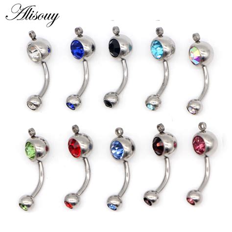 Alisouy Wholesale 10 PCS Belly Button Rings Crystal Surgical Steel Body