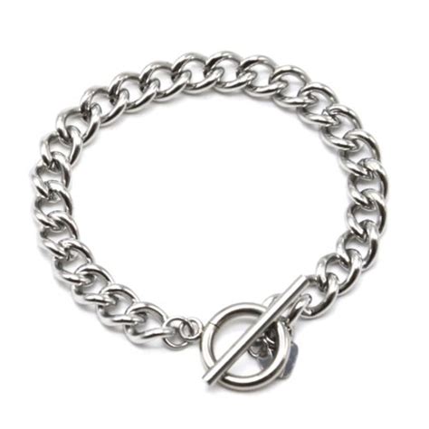 Bc F Bracelet Cha Ne Maillons Avec Ovale Anneaux Acier Argent