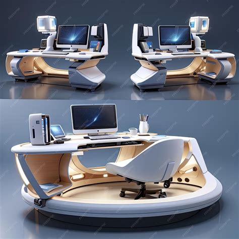 Premium Photo | 3d computer work desk with futuristic design