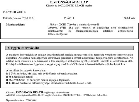 Biztons Gi Adatlap K Sz Lt Az Ek Reach Szerint Pdf Free