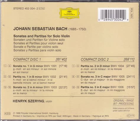 Sonatas And Partitas For Solo Violin Johann Sebastian Bach Henryk