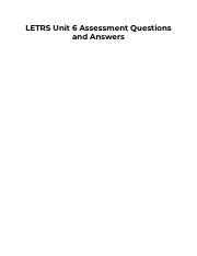 LETRS Unit 6 Assessment Questions And Answers Pdf LETRS Unit 6