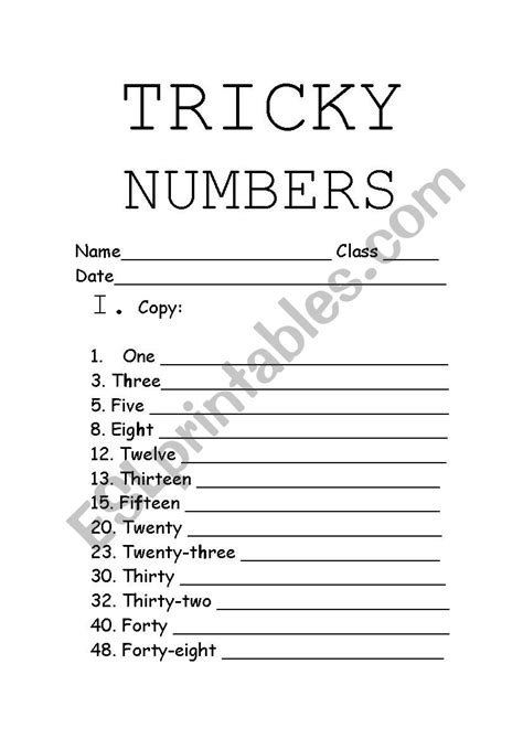 Tricky Numbers 1 70 Esl Worksheet By Aureleen