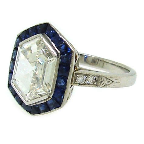 Art Deco Hexagon Rose Cut Diamond Sapphire And Platinum Ring