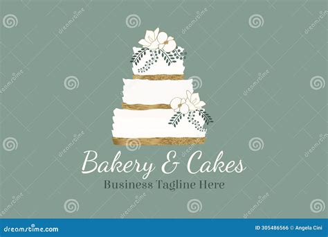 Elegant Cake Bakery Logo Design In White Green And Gold Colors Stock