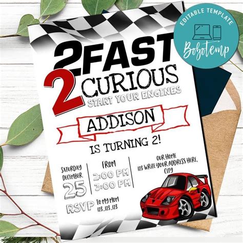 2 Fast 2 Curious Racing Birthday Invitation Printable Diy Bobotemp Printable Birthday