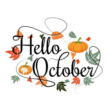 Hello October Month Hand Lettering With Pumpkin Typography Sticker T ...