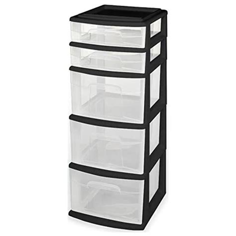 Homz Plastic 5 Clear Drawer Medium Home Storage Container Tower