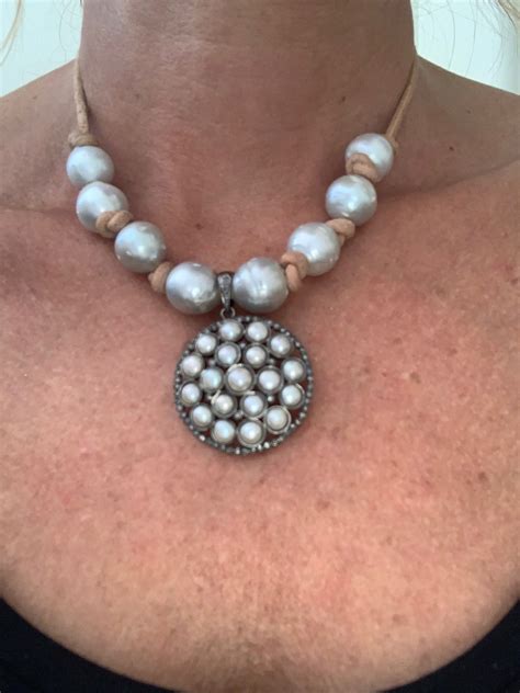 Hand Knotted Pearl Necklace On Leather Pearl And Diamond Etsy