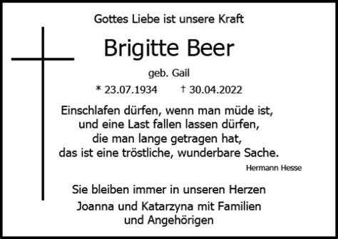 Traueranzeigen Von Brigitte Beer Vrm Trauer De