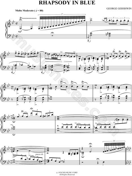 George Gershwin Rhapsody In Blue Sheet Music Piano Solo In Bb Major