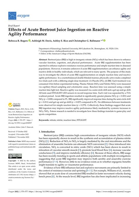 Pdf Effects Of Acute Beetroot Juice Ingestion On Reactive Agility