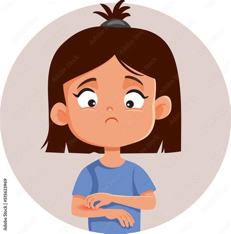 Little Girl With A Rash Scratching Her Arm Vector Cartoon Illustration