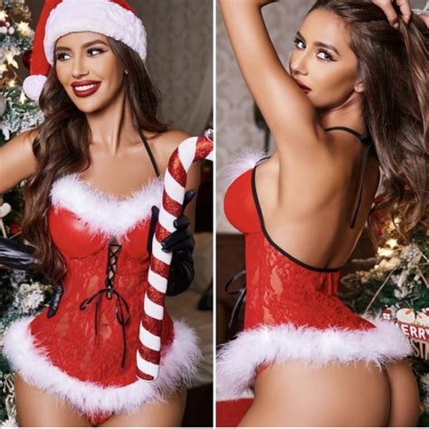 Exyfunshop Intimates Sleepwear Mrs Claus Babydoll Womens Christmas Lingerie Sexy Backless