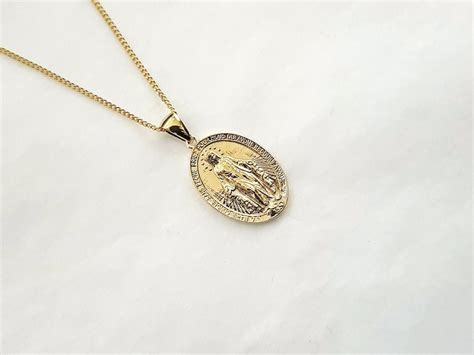 K K Solid Gold Miraculous Medal Necklace Pendant M For Etsy