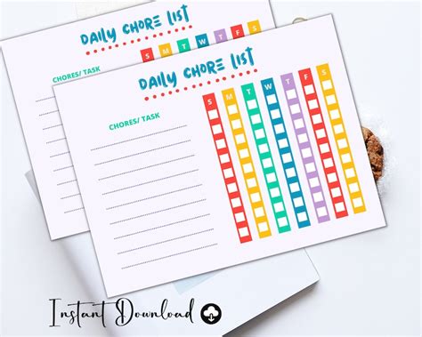 Colorful Kids Chore Chat Kids Responsibility Checklist Etsy