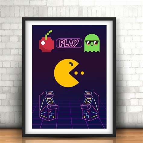 Pacman Wall Art Digital Download Pac Man Poster Pacman Wall Etsy