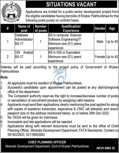 Mineral Development Department Khyber Pakhtunkhwa Jobs 2022 2024 Job