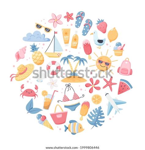 Summer Set Cute Beach Elements Bikini Stock Vector Royalty Free Shutterstock