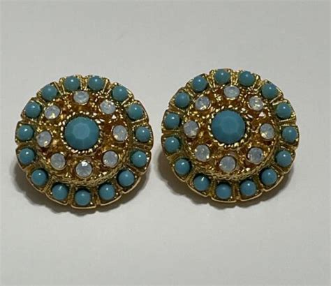 Sarah Coventry Gold Tone Faux Opal Turquoise Round Sh Gem