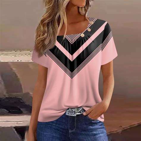 LTTVQM Tops For Women Trendy Button Decoration Pleated Square Neck