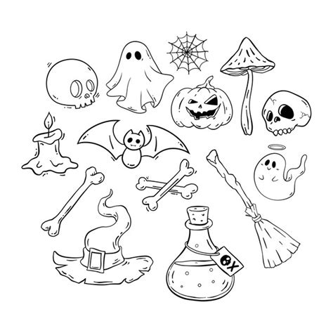 Colección De Elementos De Halloween Dibujados A Mano Vector Premium