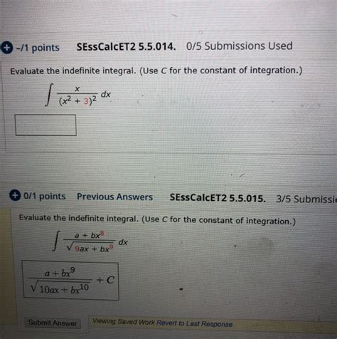 Solved 1 Points SEssCalcET2 5 5 014 0 5 Submissions Chegg