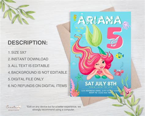 Mermaid Birthday Party Invitations Mermaid Invite Instant - Etsy