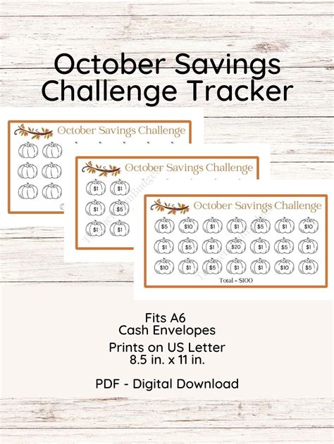 October Savings Challenge Pumpkin Theme Mini Savings Challenge A6 Cash