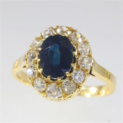 18 Carats Or Jaune Bague 1 60 Ct Saphir Diamants Catawiki