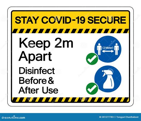 Stay Covid-19 Secure Keep 2m Apart Disinfect before after Use Symbol Sign, Vector Illustration ...