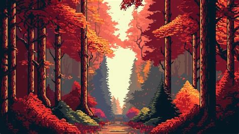 Premium Vector | 8bit pixel autumn forest landscape ai generated retro ...