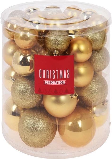 44x Gouden Kunststof Kerstballen 5 6 7 8 Cm Mat Glans Glitter