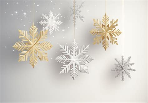 Premium Photo A White And Gold Snowflakes Hanging On A White Background