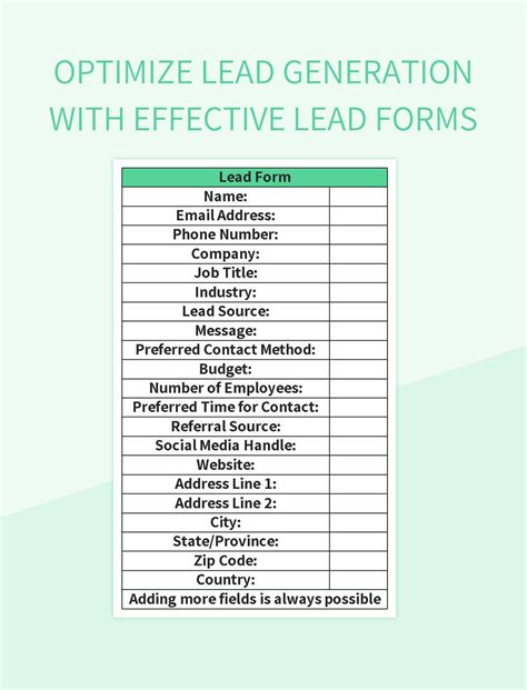 Free Lead Form Templates For Google Sheets And Microsoft Excel - Slidesdocs