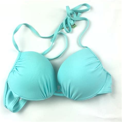 Topshop Swim Topshop Ruched Push Up Bikini Top Solid Blue Poshmark