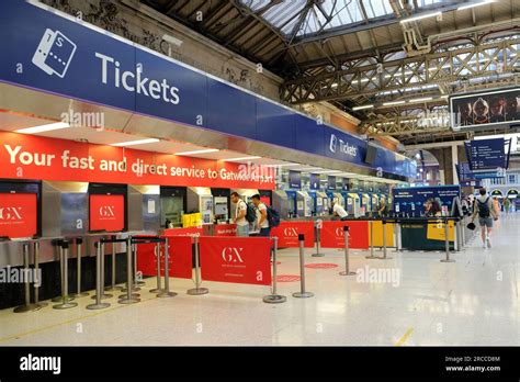 London Uk Ticket Counters Inside Victoria Station For All Overground Services And For Gatwick