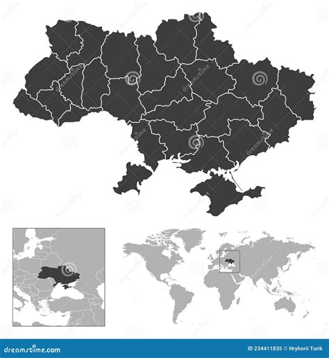 Ukraine Detailed Country Outline And Location On World Map Stock