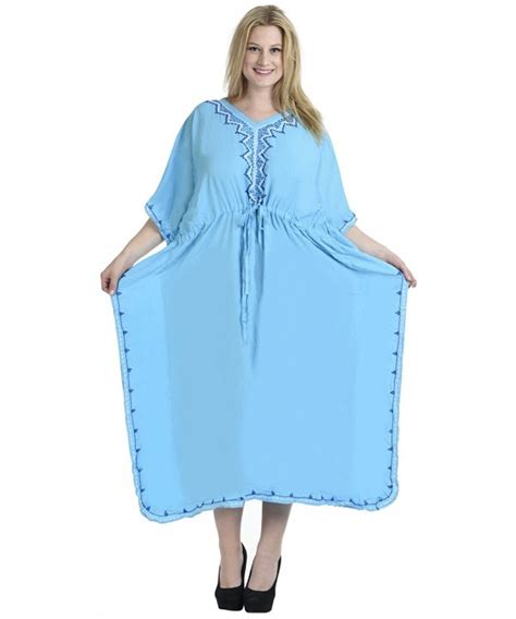 Embroidered Kimono Robe Beach Swimwear Swimsuit Bikini Coverup Maxi Dress Caftan Deep Sky Blue