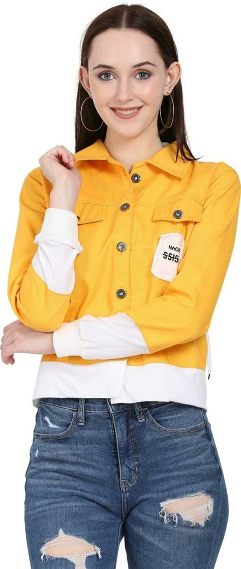 Buy Hrikshika Fashion Women Yellow Solid Denim Jacket Online At Best