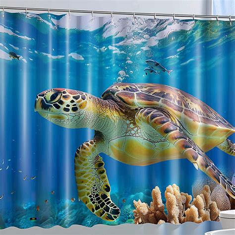 Ultra Realistic Turtle Ocean Shower Curtain Set With Transform Your