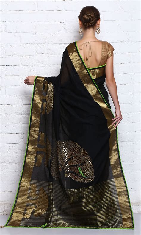 Black Chanderi Saree With Images Saree Designs Black Cotton Saree