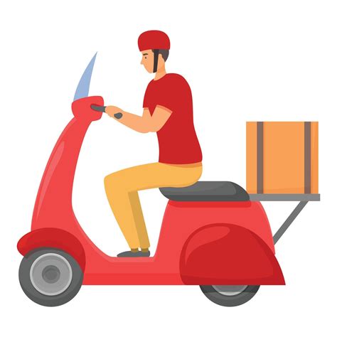 Delivery Man Riding Red Scooter Delivering Package Wearing Helmet