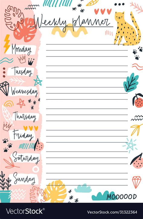 Colorful weekly planner template with place Vector Image