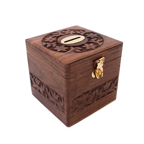 Za 13 Artisan Crafted Sheesham Wood Coin Box With Money Box Indian Hand