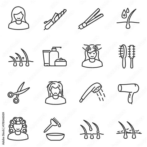 Hair Care Icon Set Linear Design Line With Editable Stroke Collection