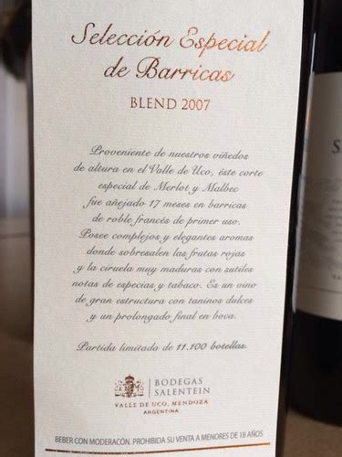 Salentein Selección Especial De Barricas Blend Vivino US