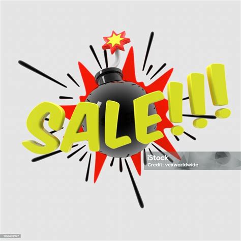 3d Illustration Of Big Sale Bright Banner With Bomb Explosion Stock